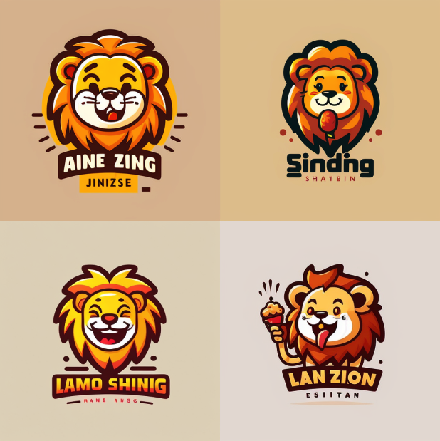 Логотипы милых улыбающихся львов от нейросети midjourney.
